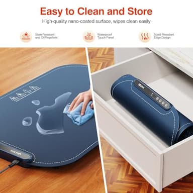 Warming Mat for Food, Voriah Electric Warming Tray with 99H Timer & 8 Temperature Settings, Foldable Food Warmer with °C/°F Switch, Keeps Food Warm at Buffets, Sabbath, Family Gatherings(Dark Blue) - Image 6