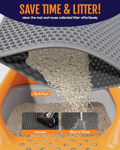 Powools Cat Litter Mat - 46" x 35" Jumbo Litter Box Mat with Double Layers, Urine-Proof and Non-Slip Litter Trapping Mat, Easy to Clean Kitty Litter Mats for Floor, Scatter Control, Grey - Image 4
