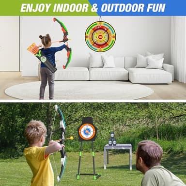 HYES 2 Pack Kids Bow and Arrow with 29" Large Dart Board, LED Light Up Archery Set with 24 Suction Cup Arrows, Indoor Outdoor Sport Toys Gifts for 3 4 5 6 7 8 9 10 11 12 Year Old Boys Girls - Image 5