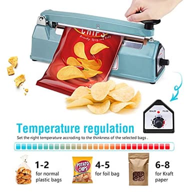 METRONIC Impulse Sealer 8 inch, Manual Heat Sealer Machine for Plastic Bags, Shrink Wrap Bag Sealers Heavy Duty Sealing Machine With Repair Kit (Blue) - Image 4