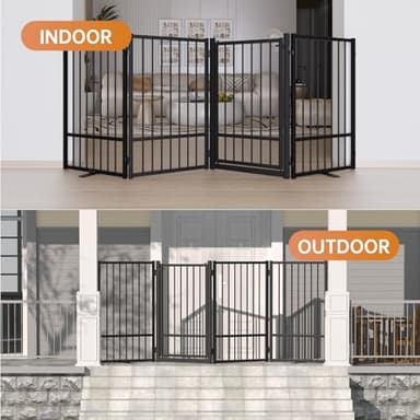 SNUOWU Full Metal Freestanding Dog Gate with Door, 32''Height Foldable Pet Dog Fence for Indoor & Outdoor, 6 Panels Extra Wide Free Standing TallDog Gates for Doorways,House,Stairs,Porch,Deck,Yard - Image 7