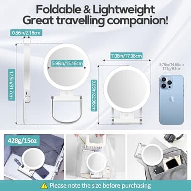 B Beauty Planet Magnifying Mirror with Light 30X, Double-Sided 1X/ 30X Magnifying Makeup Mirror with Tweezer, 2000mAh 3 Colour Modes with Adjustable Brightness,Foldable Travel Mirror(9" L x 7" W) - Image 8