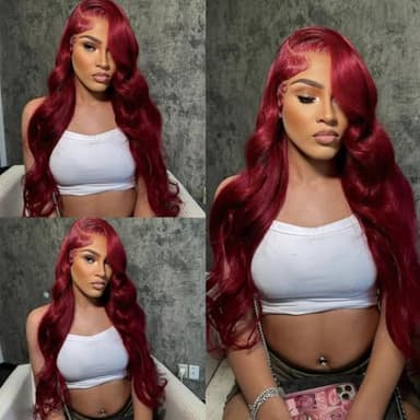 QZOQZO 99J Burgundy Lace Front Wigs Human Hair 13x6 HD Transparent Body Wave Lace Front Wigs Pre Plucked 99j Burgundy Red Wine Glueless Human Hair Wigs for Women Reddish Brown 180% Density 30 Inch - Image 7