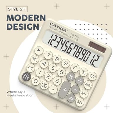 CATIGA Mechanical Switch Calculator with Solar and Battery Dual Power, 12-Digit Large LCD Display, Aesthetic and Cute Desktop Calculator with Big Button, for Home, School and Office Use, SD-1299 - Image 7