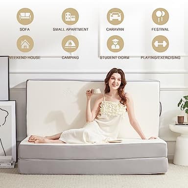 Lazyzizi Folding Mattress, 6 Inch Memory Foam Tri-fold Mattress with Breathable & Washable Bamboo Fiber Fabric Cover, Foldable Guest Bed for Camping, Road Trip, Queen - Image 4