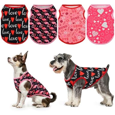 LyssKMK 4 Pack Valentine‘s Day Dog Shirts Heart Love Letter Tank Tops for Small Medium Dogs Flamingo Pattern Sleeveless Vests for Cats Kitten Puppies M - Image 1