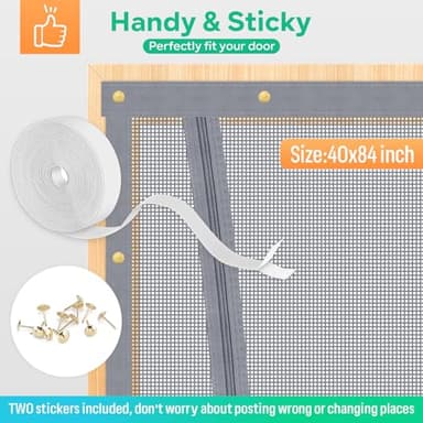 New Reinforced Cat Screen Door, Fits Door Size 38''x 81'' Heavy Duty Pets Proof Screen Door with Bilateral Zipper, Prevent Dogs Cats Running Out from Home, Bedroom,Living Room, etc - Image 7
