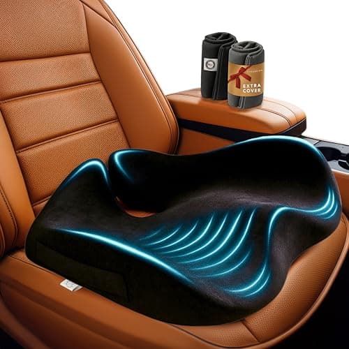 SitCushion Car Seat Cushion for Driving — Orthopedic Memory Foam Car Seat Pad for Sciatica, Tailbone, and Back Pain Relief for Long Drives. Bonus: with Extra Non-Slip/Washable Cover(Black) - Image 1