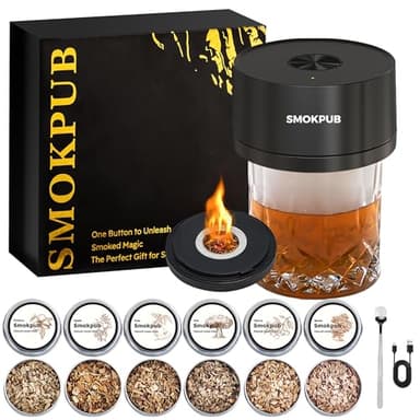 SMOKPUB Electric Whiskey Smoker Kit Built-in Lighter, No Butane Needed, Rechargeable Cocktail Smoker Kit with 6 Wood Chips, Old Fashioned Drink Smoker Kit, Bourbon Whiskey Gifts for Men,Dad,Husband - Image 1
