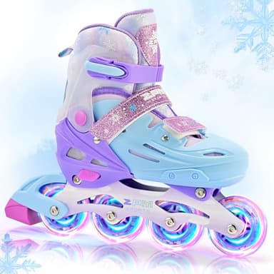 2PM SPORTS Kids Inline Skates for Girls Ages 4-8 8-12 6-12 5-8 10-12 with Light Up Wheels, Adjustable Girls Roller Skates Blades for Kid Women Beginner Youth Indoor Size 11C 1 2 3 4 5 6 7 8 Snowflakes - Image 1