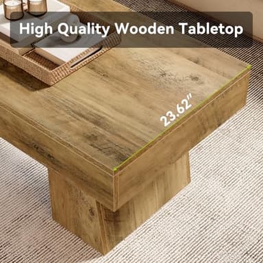 LITTLE TREE Farmhouse Coffee Table, 47 Inches Wooden Rectangular Accent Center Tables with Thick Base, Modern Low Cocktail Tea Furniture for Living Room (Rustic Brown) - Image 7