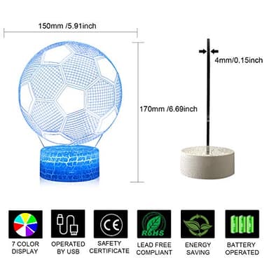AZALCO 3D Illusion Soccer Night Light,Football Led Lamp 16 Color Change Smart Touch&Remote Control Teenager Christmas Gifts Xmas Gift Party Gifts for Girls Kids Home Decor - Image 4