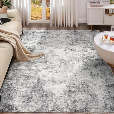 UERMEI 10x12 Area Rug Living Room Rugs - Washable Neutral Modern Abstract Soft Thin Large Rug Indoor Floor No Slip Rug Carpet for Bedroom Under Dining Table Home Office Decor - Grey - Image 1