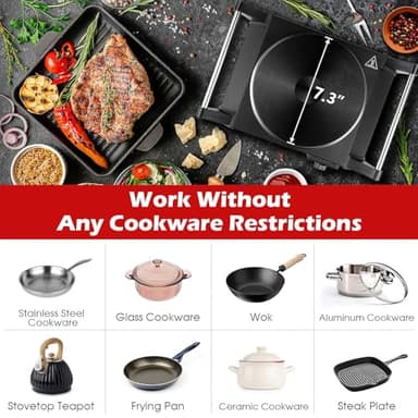 Hot Plate, Techwood Electric Stove for Cooking, 1500W Countertop Single Burner with Adjustable Temperature and Handles, 7.3” Cooktop for RV/Home/Camp, Compatible for All Cookwares Black - Image 5
