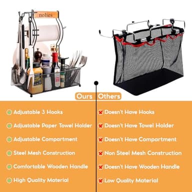 NOLIES Stainless Steel Grill Caddy Organizer, Kitchen Organization, Outdoor Grill With Hanging Hooks and Handle, Condiment & BBQ utensils, Picnic, Grill Camping Accessories Paper Towel Cleaning Caddy - Image 7