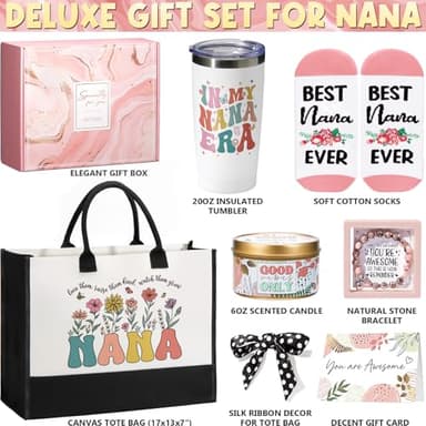 Grandma Mothers Day Gifts for Nana Grandma from Granddaughter Grandchildren Grandkids, Unique Mimi Birthday Gifts Nana Gift Set for Gigi First Time Grandmother, Best Grandmother Gift w/Canvas Tote Bag - Image 2