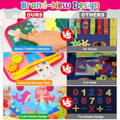 MidiVix Busy Board for 1 2 3 4 Year Old Toddler, Montessori Educational Sensory Toys Kids Travel Quiet Book Plane Car, Gifts for Boys Girls, Preschool Learning Activities Fine Motor Skills (Pink) - Image 4