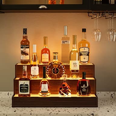 Cubehom LED Lighted Liquor Bottle Display Shelf, 24 Inch Bar Display Shelf with App & Remote Control 3 Tier for Home Bar, Party, Walnut - Image 8