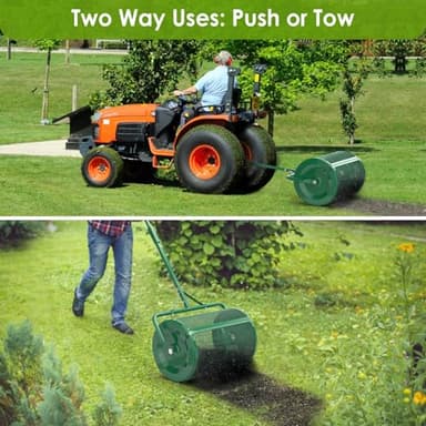 Seeutek Compost Spreader - 24" Peat Moss Spreader with 3 Heights, Top Soil Spreader W/Upgraded Side Latches Support Rod Powder Coated Metal Mesh Top Dressing Spreader for Lawn, 2 Way Uses-Push or Tow - Image 3