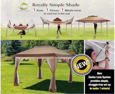 CROWN SHADES 13x13 Pop Up Gazebo, Canopy Tent, Gazebos on Clearance - Outdoor Gazebo for Backyard & Patio Furniture - Carpa Pop Up Tent with Wheeled STO-N-Go Cover Bag (Beige & Coffee) - Image 3