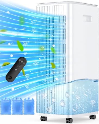 MYICY 3-IN-1 Windowless Air Conditioner w/Double Tanks, Smart Timer, 3 Ice Packs, 60W Evaporative Air Cooler, 70° Oscillation, 3-Speed 25-INCH Swamp Cooler Air Conditioner Portable for Room - Image 1