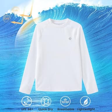 HODOSPORTS Boys UPF 50+ Rash Guard Swim Shirts Long Sleeve Quick Dry UV Protection Sun T-Shirts White - Image 4