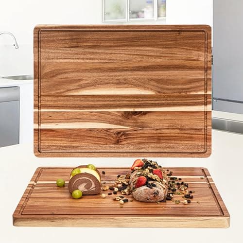 Extra Large Acacia Wood Cutting Board 24"x18" – Reversible Wooden Butcher Block for Kitchen with Deep Juice Groove, Side Handles – Chopping Board & Serving Tray for Meat, Vegetables, Cheese - Image 1