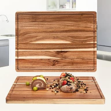 Extra Large Acacia Wood Cutting Board 24"x18" – Reversible Wooden Butcher Block for Kitchen with Deep Juice Groove, Side Handles – Chopping Board & Serving Tray for Meat, Vegetables, Cheese - Image 1