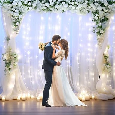 White Tulle Backdrop Curtain with Lights String for Parites 10×8ft Sheer Backdrop Curtains White Curtain Backdrop for Wedding Baby Shower Birthday Party Photo Shoot Decorations(2 Panels 10ft×8ft) - Image 3