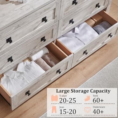 RedLemon Farmhouse 6 Drawer Dresser for Bedroom, 54 Inch Wide Rustic Wood Dresser TV Stand, Dresser Chest of Drawers for Closet, Living Room, Hallway, Antique Brush White - Image 4
