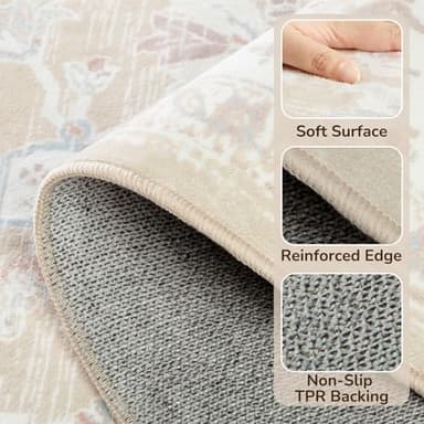 BESTSWEETIE 8x10 Area Rugs for Living Room Washable Non Slip Carpet Low Pile Soft Vintage Print Pattern Rug for Bedroom Dining Room Kitchen Entryway Indoor-Cream/Light Yellow/Brown/Blue/Red/Pink - Image 3