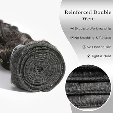 ASHINE Human Hair Bundles Deep Wave Unprocessed Cambodian Raw Hair 20 22 24 Inch, Flip Over Quick Weave Wet and Wave Bundles for Women Natural Black - Image 3