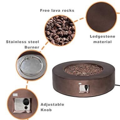 COSIEST Outdoor Propane Fire Pit Coffee Table w Dark Bronze 42 inch Round Base Patio Heater, CSA Certified, 50,000 BTU Stainless Steel Burner, Free Lava Rocks, Waterproof Cover - Image 4