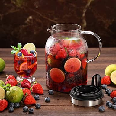 Glass Water Pitcher, Fruit Infuser Pitcher with Removable Lid, High Heat Resistance Infusion Carafe for Hot/Cold Water, Flavor-Infused Beverage & Iced Tea - 2 Qt - Image 6