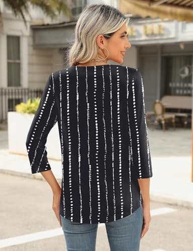 Romanstii 3/4 Length Sleeve Womens Tops Tunics or Tops to Wear with Leggings Cut Out Dressy Blouses Black White Stripes S - Image 2