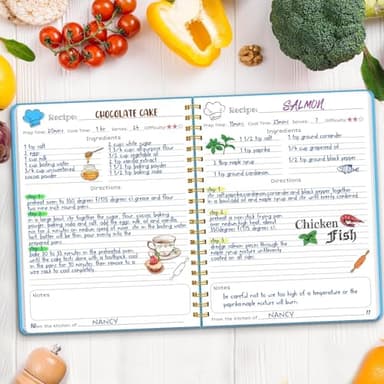 LuBudingJoy Blank Recipe Notebook to Write in Your Own Recipes, Full Page Sprial Hardcover Personal Recipe Organise, Recipe Journal Hold 140 Recipes (Cerulean) - Image 2