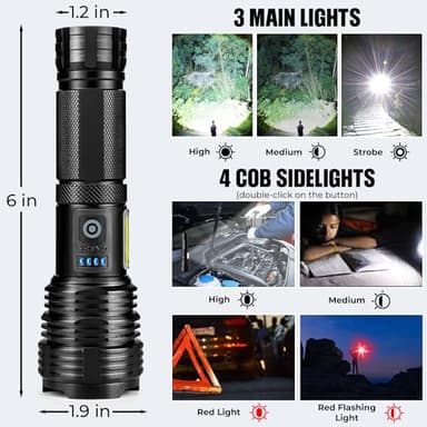 Flashlight LED Rechargeable Flashlights High Lumens, 99,000 LM Super Bright Powerful Flashlight, High Powered Flash Lights Waterproof Handheld Flashlights for Home Camping Hiking(2 Pack) - Image 6