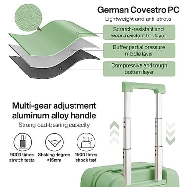 mixi 14 Inch Underseat Luggage Carry on Suitcase Free Boarding Personal Item Suitcases with Spinner Wheels Hardshell Lightweight PC for Short Travel, Avocado Green - Image 4
