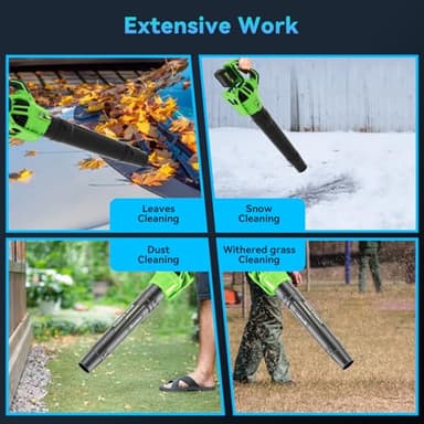Leaf Blower Cordless with 2 x 4.0Ah Battery and Charger, 580CFM 160MPH Electric Blower with 2 Speeds, 20V Handheld Leaf Cleaner for Lawn Care, Blowing Leaves, Dust, Snow, Gravel for Patio, Yard, Green - Image 5