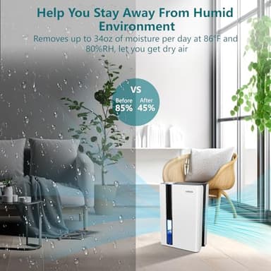 SIMSEN 95oz Dehumidifiers for Home, 800 sq ft Quiet Small Dehumidifier with Drain Hose, Dehumidifiers for Bedroom Bathroom Basements Closet RV (White) - Image 2