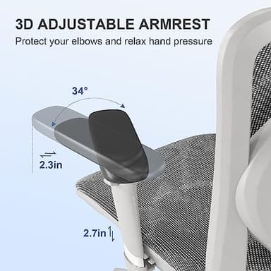 SIHOO M57 Ergonomic Office Chair with 3 Way Armrests Lumbar Support and Adjustable Headrest High Back Tilt Function Light Grey, M57-M114 - Image 4