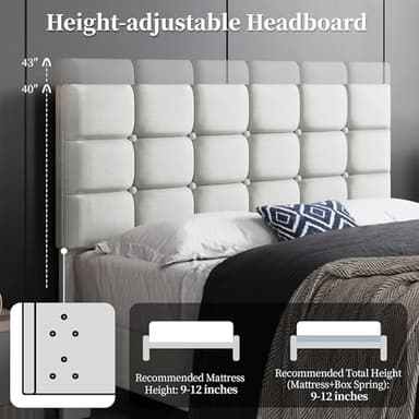 Yaheetech Upholstered Bed Frame, Modern Full Bed Platform with Square Stitched&Button Tufting Headboard Height Adjustable, Wooden Slats Support, No Box Spring Needed, Full Size, Beige - Image 5