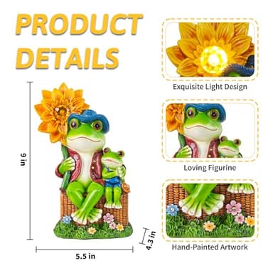 CFFOWNUG Outdoor Frog Garden Decor: 9'' Yard Decoration with Sunflower Light Funny Solar Frog Gifts for Women Mother's Day Housewarming Gift - Image 2