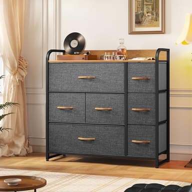 YITAHOME Dresser with 7 Drawers Storage Tower, Organizer Unit for Bedroom, Living Room, Hallway, Closets & Sturdy Steel Frame, Wooden Top & Easy Pull Fabric Bins, Grey - Image 2