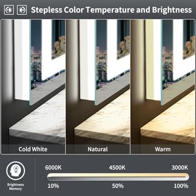 SHUAFA LED Mirror for Bathroom, 48x36 Inch Backlit + Front Lighted Bathroom Vanity Mirror with Lights for Wall, Double Light Strips, 3 Colors, Shatter-Proof, Anti-Fog and Brightness Memory - Image 5