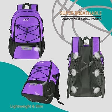 WOLT | Basketball Backpack Large Sports Bag with Separate Ball Holder & Shoes Compartment, Best for Basketball, Soccer, Volleyball, Swim, Gym, Travel (Purple) - Image 4