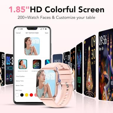 Smart Watch for Men Women, 1.85" HD Fitness Tracker with Bluetooth Calls/Messages, IP68 Waterproof, 115+Sports Modes, 24/7 Heart Rate/Sleep Fitness Watch Compatible with iOS/Android, Lotus Root Pink - Image 4