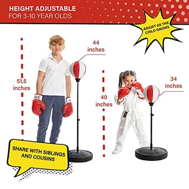 Whoobli Punching Bag for Kids and Toddler Incl Boxing Gloves| 3-10 Years Old Adjustable Kids Punching Bag with Stand| Sports Toy for Boys| Ideal Christmas Birthday Gift for Children; New 2025 - Image 3