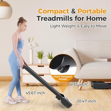 HiFast Walking Pad, Under Desk Treadmill with Incline, 300 Lbs Capacity Portable Treadmills for Home Office, 2 in 1 Mini Desk Treadmill with Remote Control, LED Display Black (Black) - Image 7