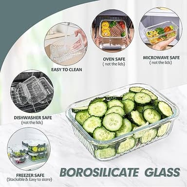 KOMUEE 10 Packs Glass Meal Prep Containers with Lids, Glass Food Storage Containers Set, Airtight Lunch Containers, Microwave, Oven, Freezer and Dishwasher Safe, Gray - Image 4